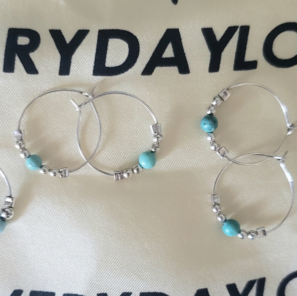 Three Pair Turquoise And Sterling Silver - Picture 8 of 9